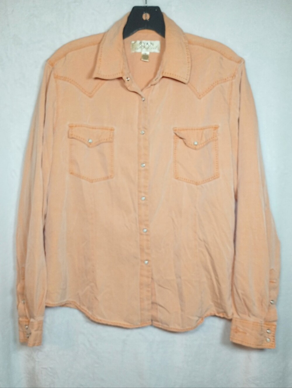 Ryan Michael Silk Cotton Western Pearl Snap Shirt Sheer Cowgirl Western Blouse